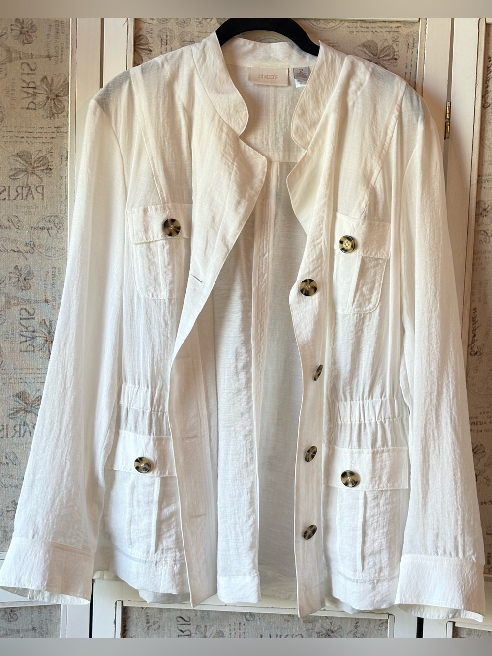 Chico’s White Textured Utility Jacket Size 2